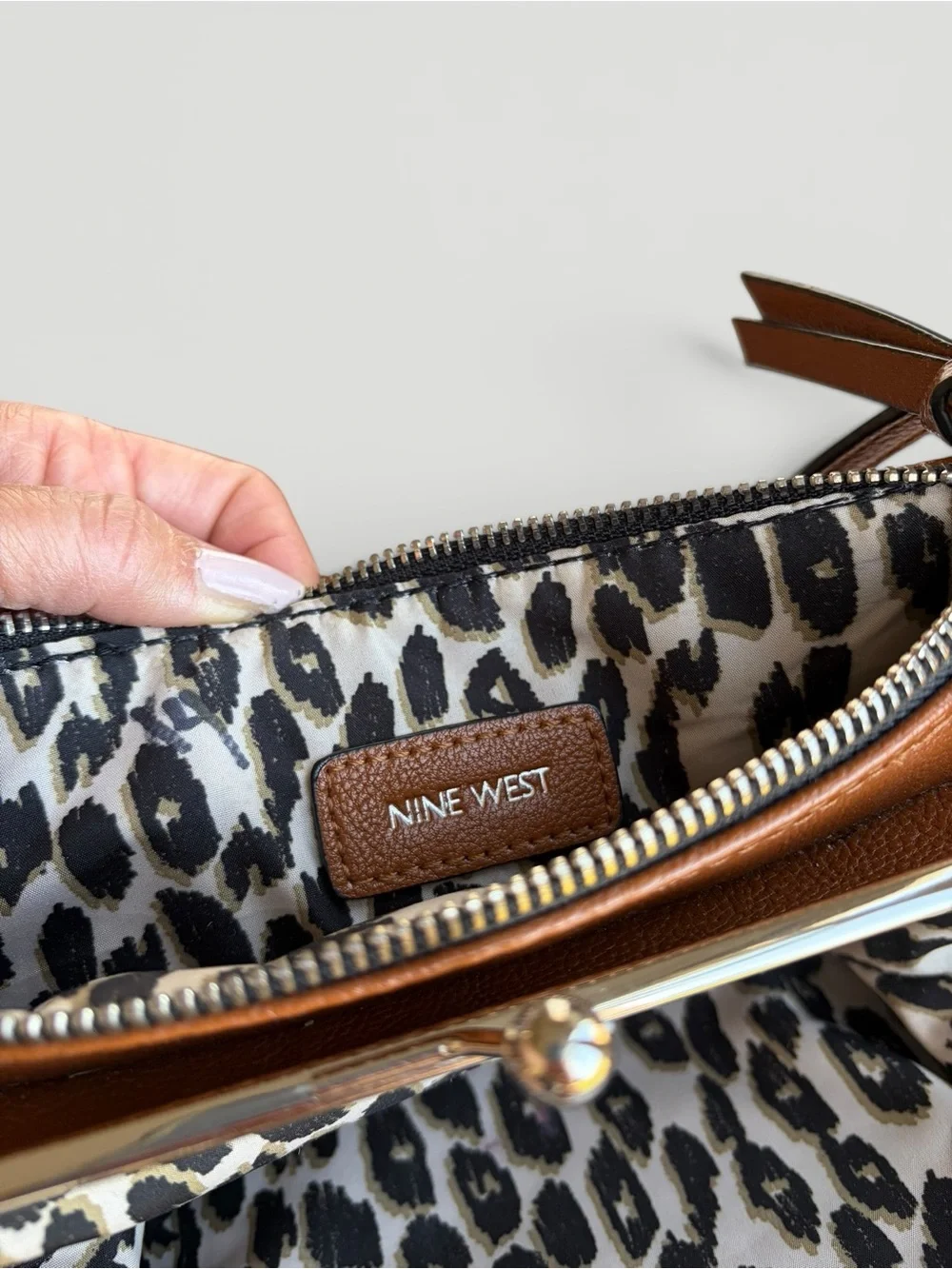 Nine West Warm Brown Crossbody with Kiss-Lock Detail